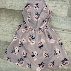 Floral Skater Dress in Pink and Gray